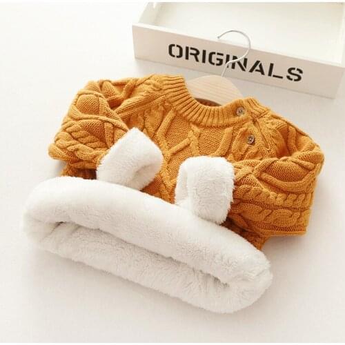 Children Pullover Sweaters Winter Plus Velvet Kids Thicken Warm Knitted Warm Outerwear Coat For Toddler Baby Boys Girls 0-5 Year