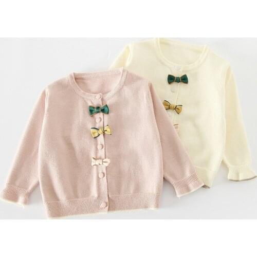 Kids sweater jackets spring autumn new baby girls cute bow knitted cardigan casual thin solid cardigan sweater for girls 1-5 Y