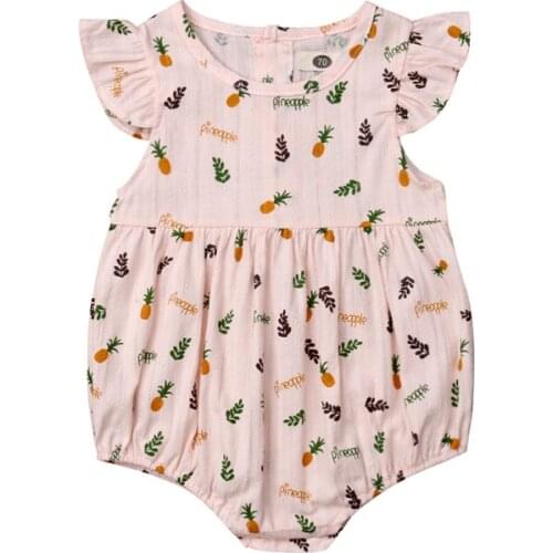 Newborn Baby Girls Pineapple Bodysuit Summer Round Neck Sleeveless Pink White Bodysuit Girl Clothing Cute Cotton Clothes Outfit