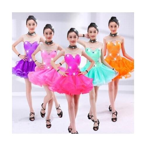 Girl short Sleeves Standard Latin Dance Dress Children Ballroom Dance Dresses Kids Salsa Rumba Cha Cha Samba Tango Dress