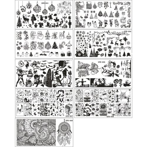 Halloween and Christmas Wholesale 9styles SPH Series Printing Plates Template Mold Painted Nail Polish 3d Nail Art Templates
