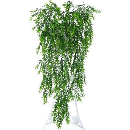 Artificial Rattan Leaves Wall Hanging 5 Fork Simulation Plant Wealth Grass Flower vine green leaf plan for Wedding Party