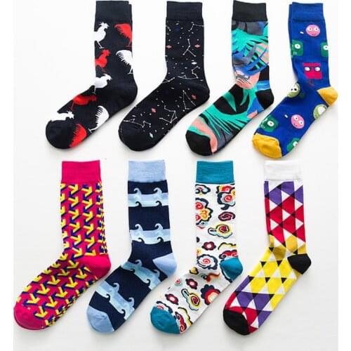 PEONFLY Classical Cartoon Animal Printed Socks Men Funny Arrow Lobster Shark Geometry Pattern Happy Socks Harajuku calcetines
