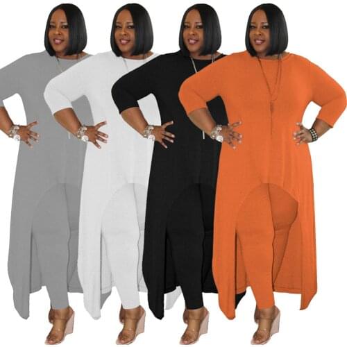 Plus Size Loose Long Top 2 Pieces Tracksuit Sets Long Sleeve O Neck X-long Top and Skinny Long Pants Women Autumn Outfits L-5XL