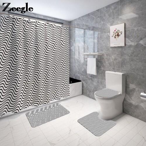 Bathroom Carpet Rug Waterproof Shower Curtain and Bath Mat Set Home Decor Toilet Mat Anti-slip Floor Pad Bathroom Carpet Rug