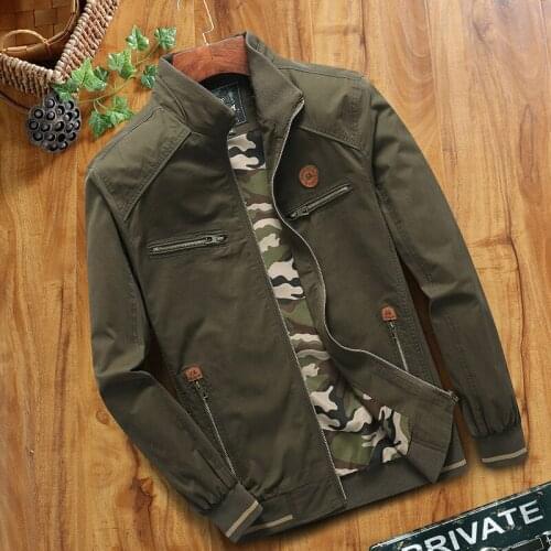 Spring Autumn Cotton Men Jacket Middle-aged Man Dad Dress Stand Collar Outerwear Camouflage Long Sleeve solid Coats Tops