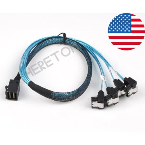 Mini SAS SFF-8643 (Host) to 4 SATA 7PIN 12Gbps Angle 90 Degree HD Data Cable Convertor 50CM