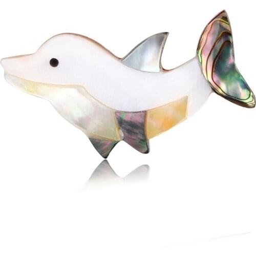 Trendy Jewelry Nature Abalone Shell Cute Dolphin Animal Brooches Pin For Female Decorations Clothing Accessories Gifts AL549