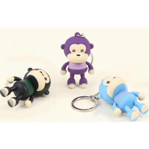 Fashion Lovely Cartoon Monkey Keychain With LED Light Sound Keychain Kids Toy Gift Decorate Bag Keyring B1C29