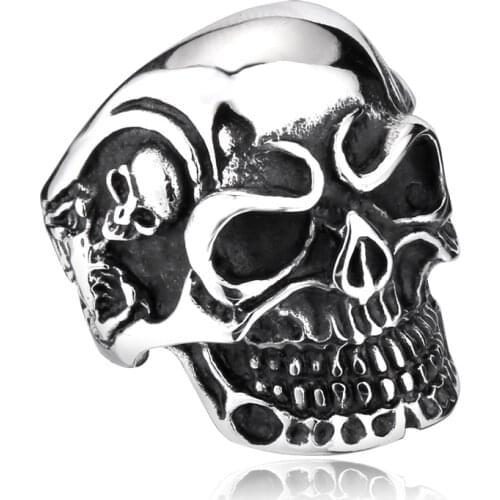 Stainless steel punk biker skull ring men stainless steel cool ring
