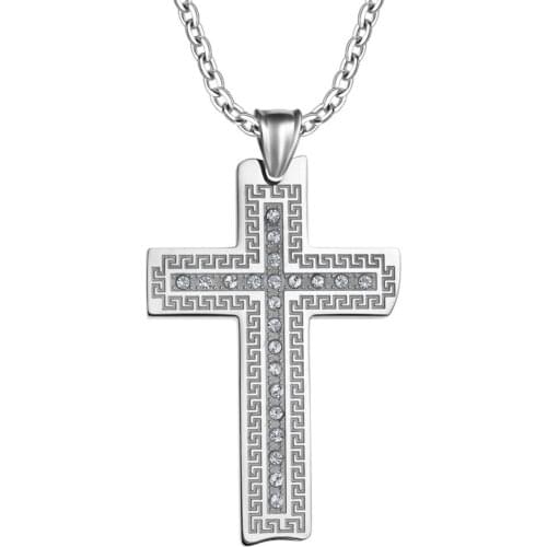 YAFFIL 304# Men Stainless Steel Cross Pendant Women Fashion High Quality Tone Cross Necklaces Unisex Religion Gift