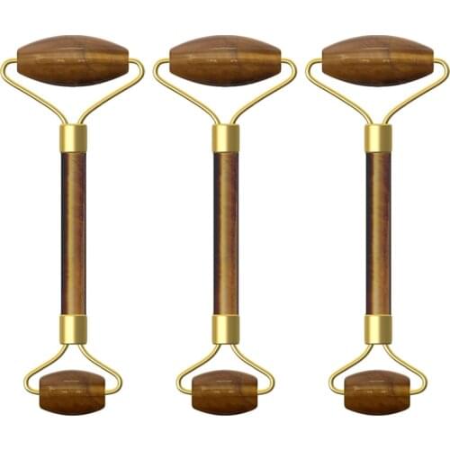 Natural Stone Facial Massage Jade Roller Tiger Eye v-Face Anti Wrinkle Jade Massager Beauty Skin Care Tool with Box Wholesell