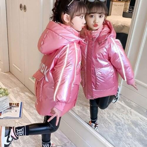 New 2021 Winter Down Cotton Parkas 2 Colors Hooded Girls Coat For 3T 4 6 8 9 10 11 12Yrs Girl Casual Warm Waterproof Outerwear