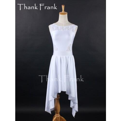 New Lace Gymnastics Dresses Girls Women White Long Ballet Leotard Dress Kids Adult Irregular Chiffon Lyrical Dance Costumes C658