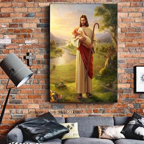 Painting Poster Jesus Christ God With Lamb Vintage Poster Minimalist Art Canvas Print Wall Picture for Home Room Decoration