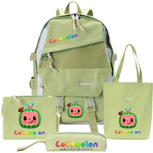 4PCS Fashion CoCoMelon Nylon Women Backpack Waterproof Rucksack for Teen Girls School Bag Cute Student Bookbag Travel Mochila