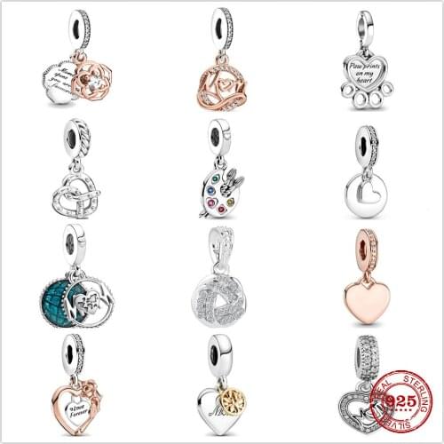 Silver Shiny Foot drawing board love pendant fit Pandora Charm Silver 925 Bead Pendant Bangle with stylish DIY jewelry