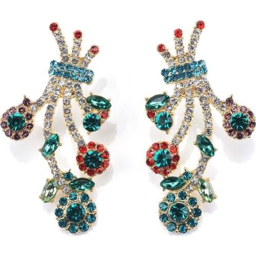 Luxury Flower Crystal Drop Earrings Jewelry Vintage Rhinestone Metal Statement Dangle Earrings Women Wedding Brincos Wholesale