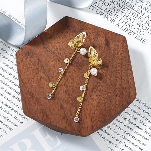 Women Earring Butterfly Earrings Gold Plated Pearl Tassel Banquet Couple Wedding Earring Birthday Gift for Girl Fasion Jewellery