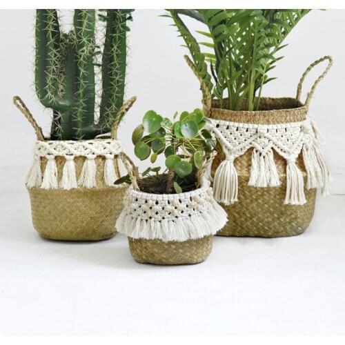 Hand-woven Straw Basket Storage Basket Storage Basket Decoration Flower Pot Ins Wind Plant Basket Hanging Basket