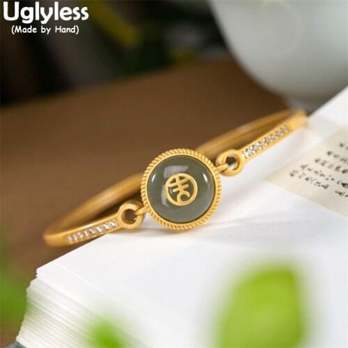 Uglyless Charming Chinese JI= Lucky Best Wishes Gifts Jewelry Sets for Women Natural Hotan Jade Studs Earrings Rings 925 Silver