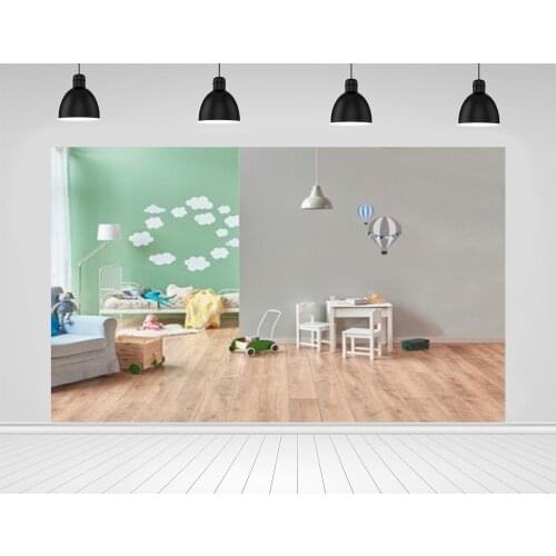 Scopiso Backdrop Modern Baby Room White Bed Toy Grey And Green Wall Vinyl Photo Studio Decoration Props Photography Background