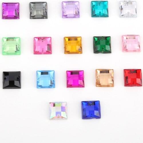 10mm 12mm Colorful Acrylic crystal Rhinestone Square sew on jewelry findings garment accessory diy supplies 17Colors choose