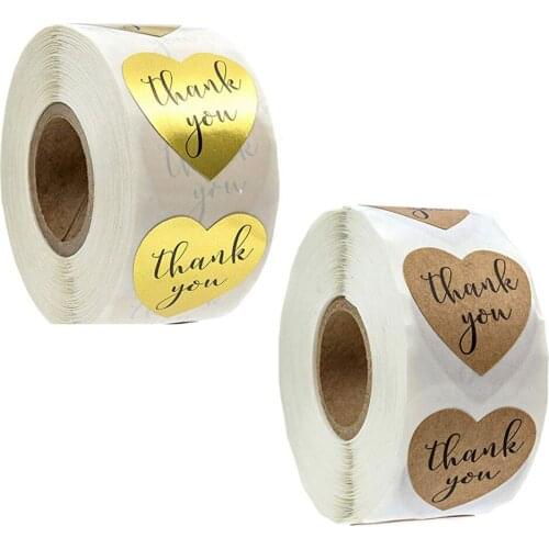 Thank You Golden Stickers Parents and Friends Kraft Paper Heart Shaped Label Business Bag Envelope Reward Gift Sealed Stickers