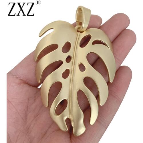 ZXZ 2pcs Matt Gold Tone Large Leaf Charms Pendants for Necklace Jewelry Making Accessories 80x53mm
