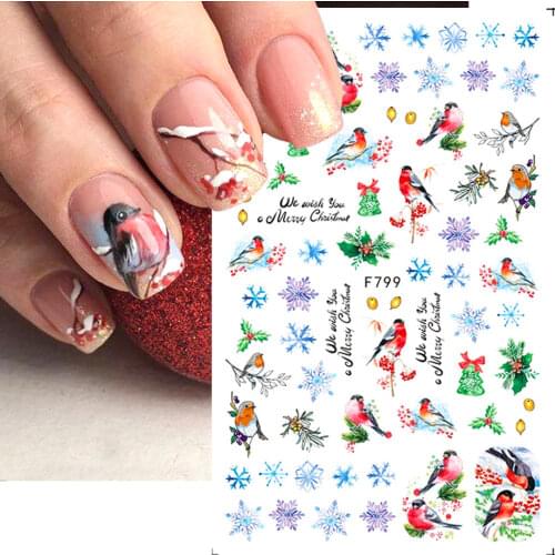1pcs Autumn Winter Nail Sticker Robin Snow Flower New Year Halloween 3D Decals Nail Art Design Decor Accessories NFF795-801