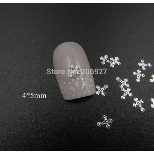 MS347-1 100pcs Silver Cute Cross Metal Sticker Nail Art Metal Sticker Nail Art Decoration Non-adhesive Sticker