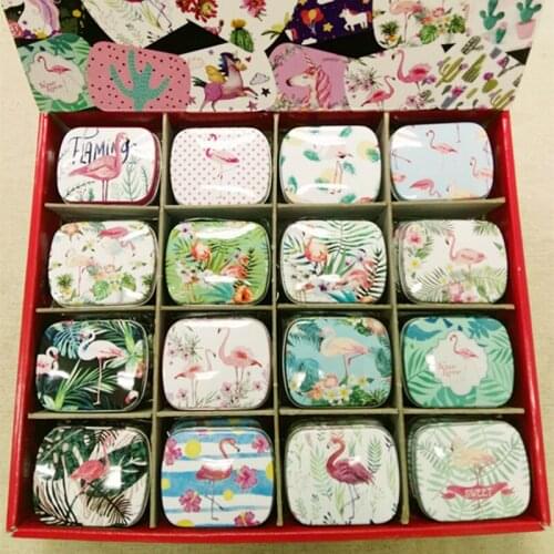 24pc/box flamingo Style Mini Pill Case Collectables mini Box Diy storage box square lipstick case small tin box