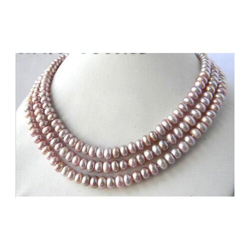 3Strands 18'' 8MM Slice Lavender Freshwater Pearl Necklace >Dongguan girl Store free shipping