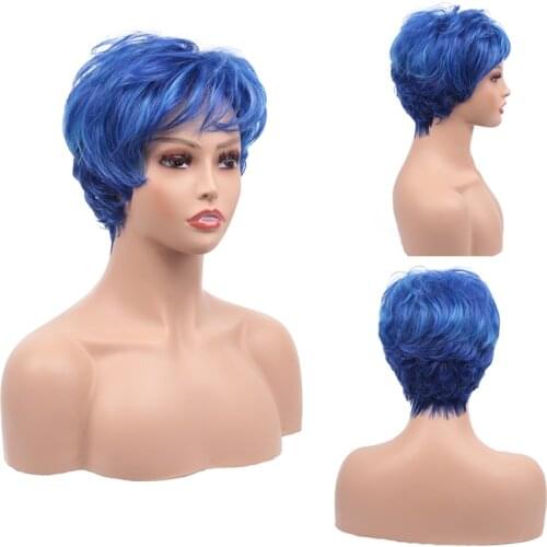 Amir Blue Wigs for Women Pixie Cut wig Short Straight Synthetic bob wig for Party Wigs Cosplay