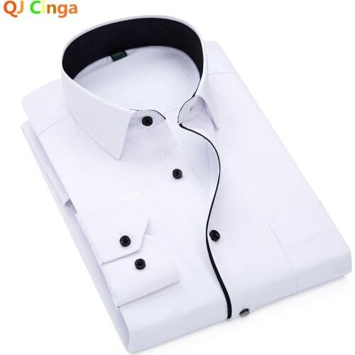 White Single Row Black Button Shirt for Men Square Collar, Black Striped Patchwork Cotton Shirts, Business Wedding Dress Camisa