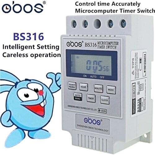 Free shipping BS316 AC 220V 25A Din Rail LCD Digital Programmable Electronic Timer Switch Digital Timer Controller BS316