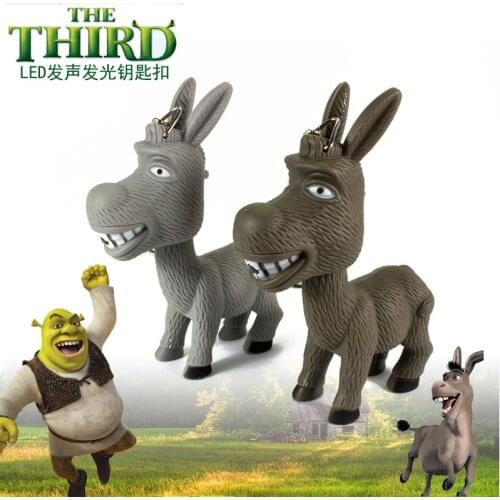 FREE SHIPPING BY DHL 200pcs/lot 2015 Plastic LED 3D Funny Donkey Keychains with Sound Novelty Gift Keyrings for Kids