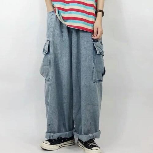 Wide Leg Jeans Pants Men Japanese Harajuku Cargo Pants Streetwear Skateboard Pants Vintage Pocket Trousers Techwear Clothes