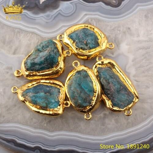 5pcs Natural Blue Apatite Stone Slab Slice Beads Necklace Making,Freeform Slab Stones Beads Gold Charms For DIY Jewelry Making