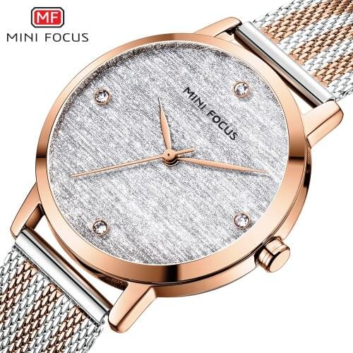MINI FOCUS Fashion Women Watch Top Luxury Brand Causal Ladies Quartz Watches Waterproof Mesh Steel Band Wristwatch with Gift Box