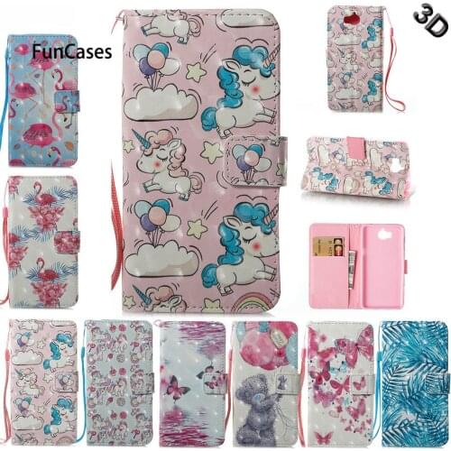 Case For Huawei Y6 2017 MYA L11 L41 Flamingo Unicorn Flip Leather Wallet Cover Phone Case For Huawei Y 6 2017 MYA-L11 MYA-L41