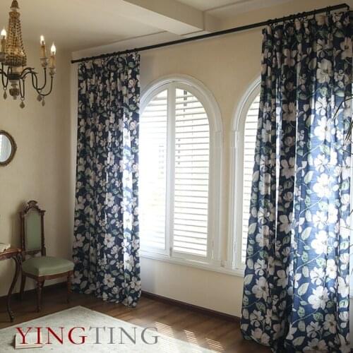 American Country Style Floral Curtains for Living Room Retro Cotton Hemp Finished Gardenia Flower Curtain Drapes for B&B Hotel