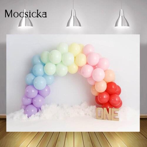 Girl One Birthday Cake Smash Backdrop Cloud Balloons Newborn Children 1st Birthday Portrait Background Photo Studio Photocall