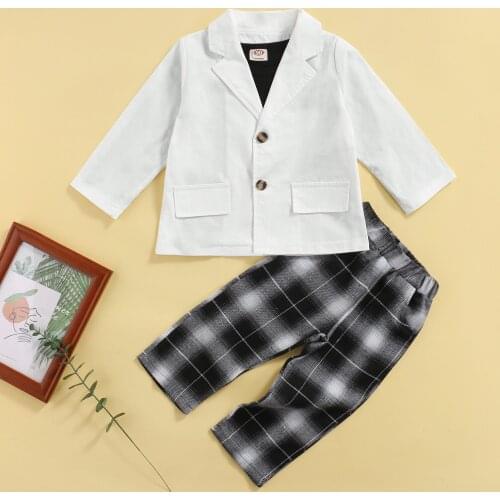 FOCUSNORM 2 Colors Infant Kids Boys Gentleman Clothes Sets 3pcs Outfits 2-7Y Long Sleeve Solid Jacket Tops+T Shirts+Plaid Pant