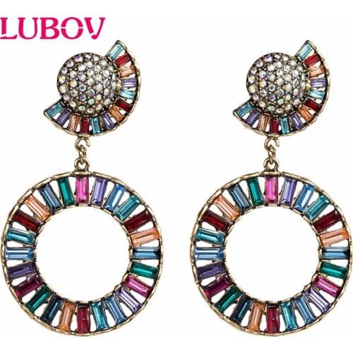 LUBOV Luxury Multi-color Hollow Round Crystal Dangle Earrings Gold Color Drop Earrings Trendy Bohemia Style Women Jewelry