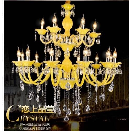 European Modern Yellow Crystal Chandelier Lustre Crystal Chandelier D950mm 12+6Arms E14 Optional Lustres De Cristal Chandelier