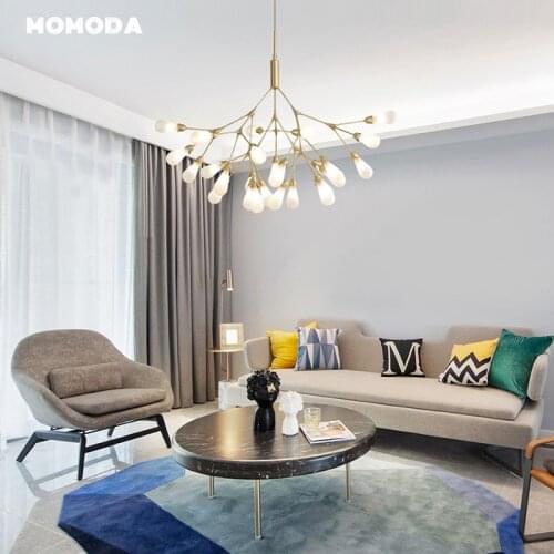 Nordic Copper LED Chandeliers Lighting Luxury Glass Tree Branch Pendant Hanging Lamps Bedroom Living Room Lamps Lustre Fixture