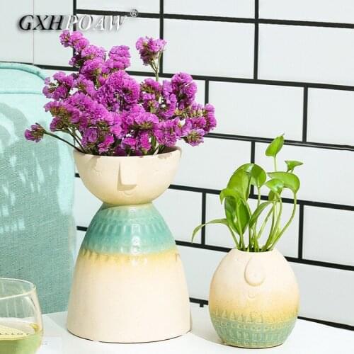 Lovely Human Face Ceramics Flower Pots Abstract Human Faces Cartoons Art Vase Home Decoration Flower Arrangement Fine Ornaments