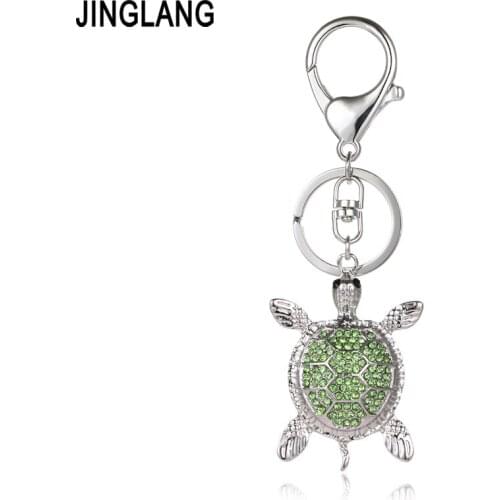 JINGLANG Fashion Silver Color Lobster Clasp Keyring 3D Tortoise Charms Keychains For Women Handbag Jewelry