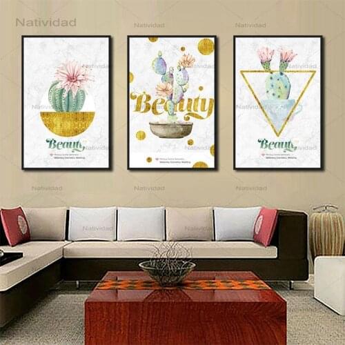 Wall Art Picture Flowering Cactus Pot Poster and Print Realist Canvas Painting Decoration for Living Room and Kitchen No Frame